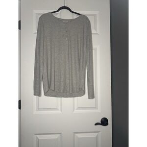Ps Love Long Sleeve Ribbed Henley Round Hem Top Xl Gray